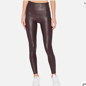 Spanx Faux Leather Shimmer Leggings in Wine